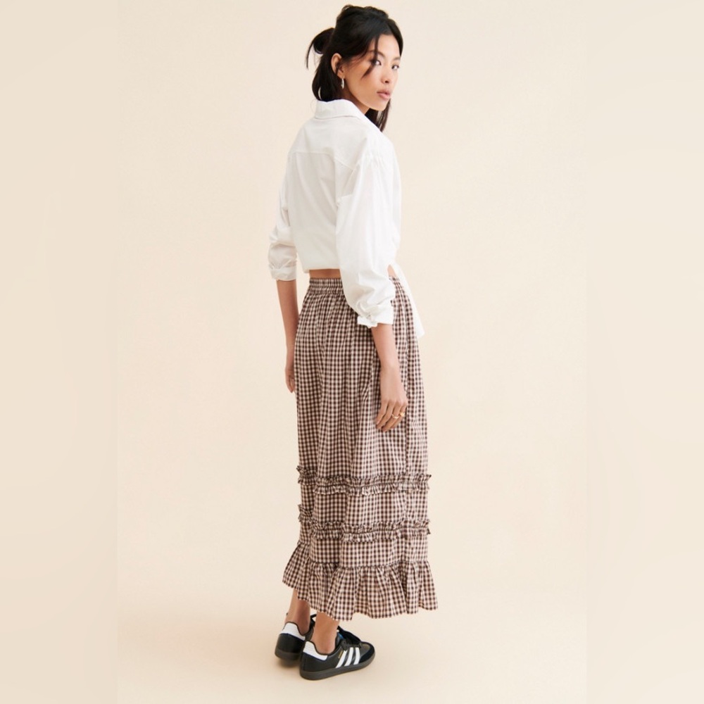 DAMSON MADDER Rina Ruffle Skirt in Chocolate Check UK 12 / US 8 - Picture 6 of 16